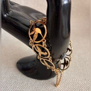 Wild Bryde Hummingbird Bracelet Panel Signed 14K Gold Plate Vintage.